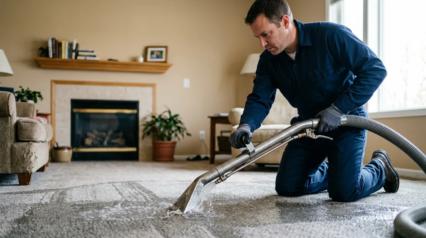 Water damage restoration technician working near Buckner, MO